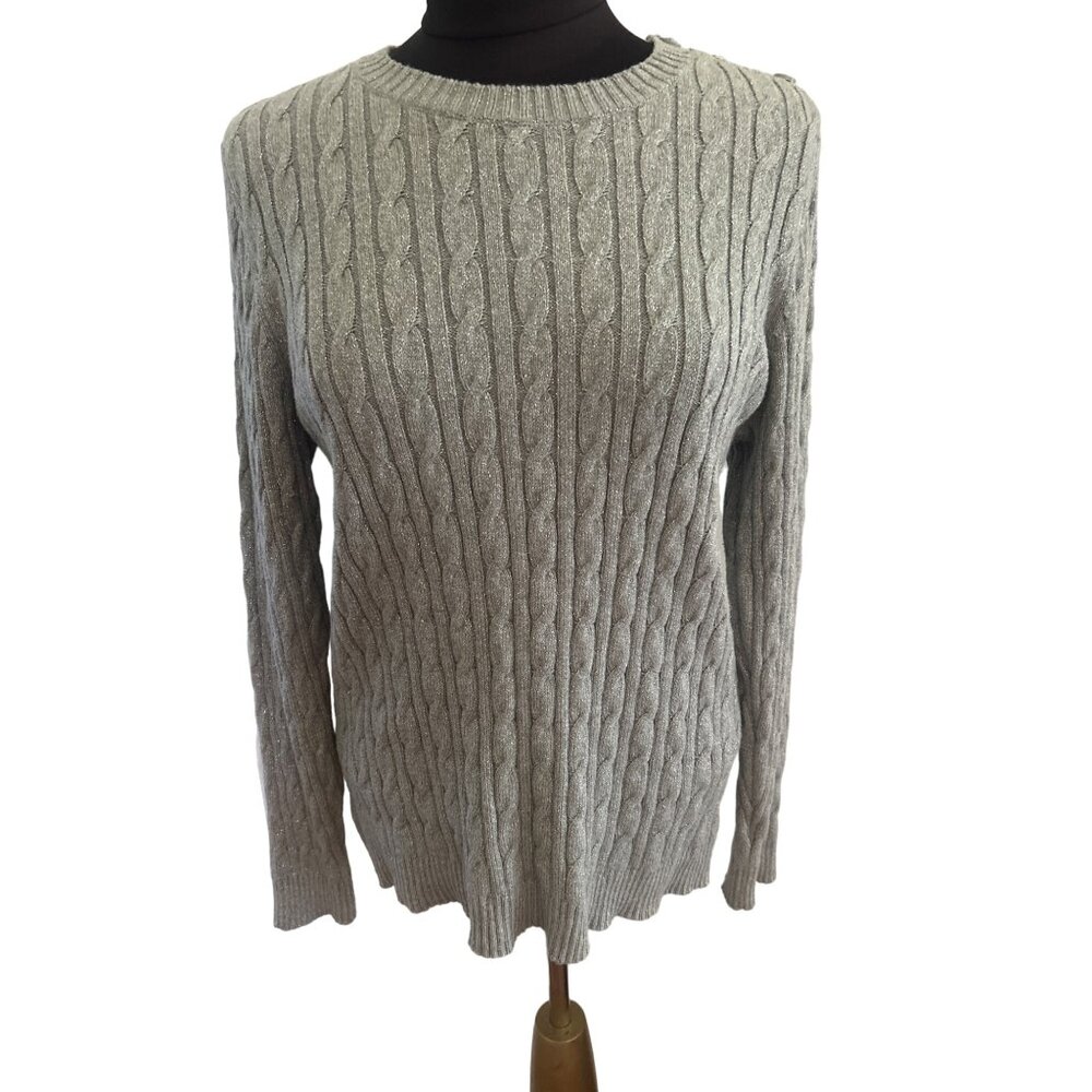 Charter Club Gray Metallic Cable Knit Sweater, Size Large